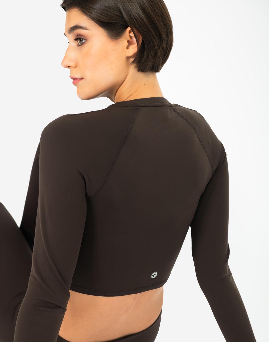 Aurora Long Sleeve Crop Tee in Espresso - XXS/6 / Espresso