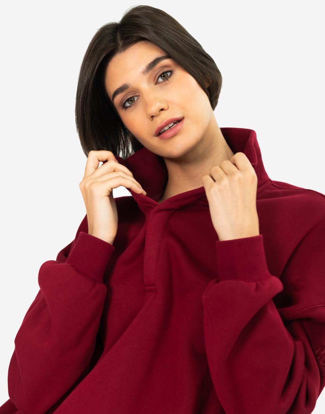 Snap Collar Sierra Fleece Sweatshirt in Deep Cherry - XX-Small / Deep Cherry