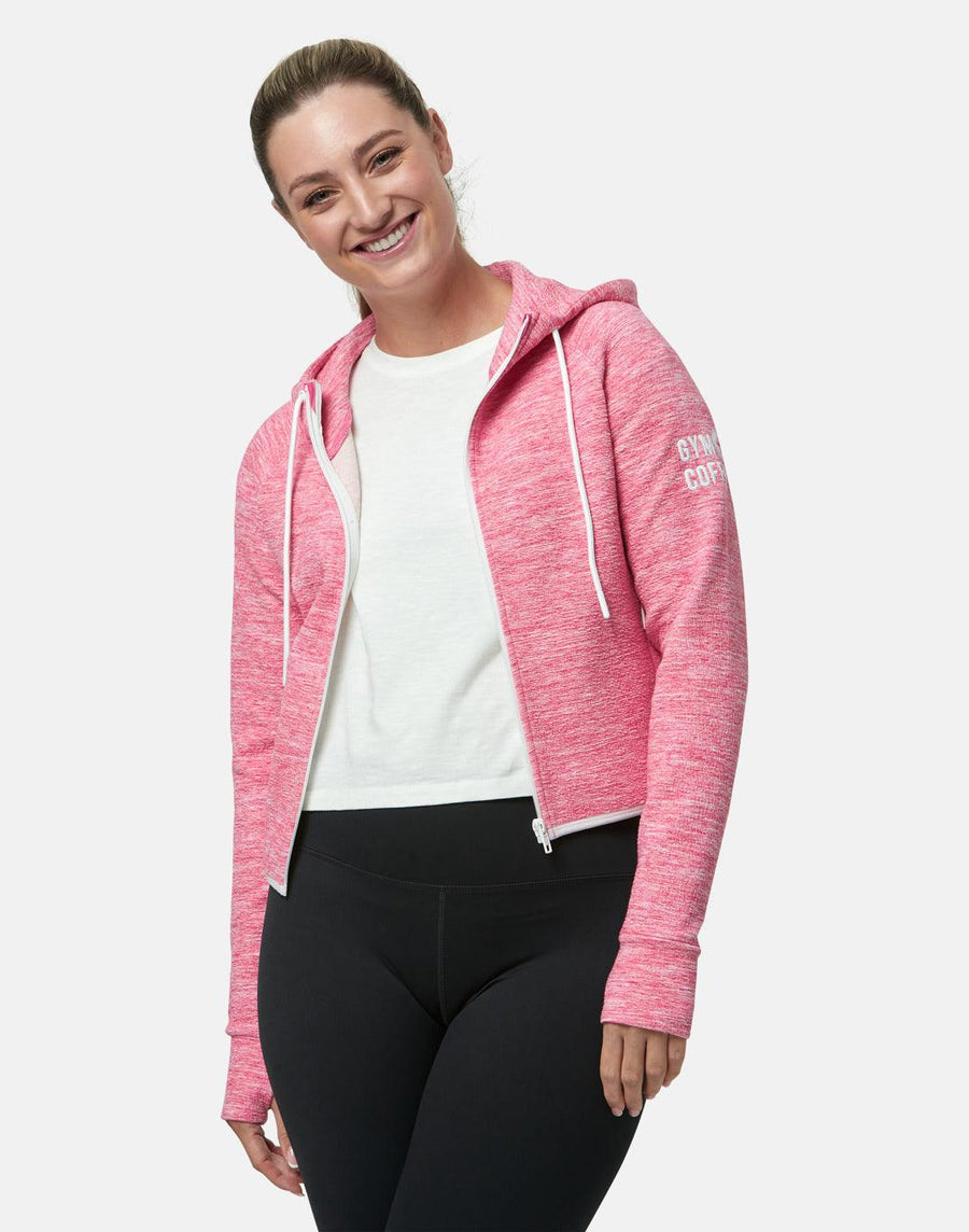 Pink Fleck Zip Crop Hoodie - XXS/6 / Pink Fleck