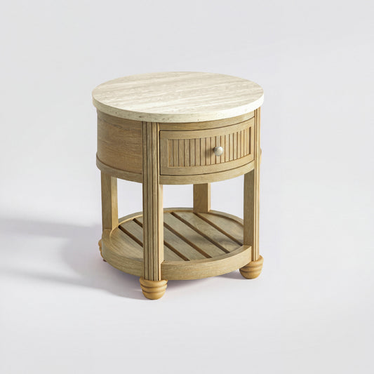 COLAMY VERSE Round End Table with Drawer & Storage Shelf