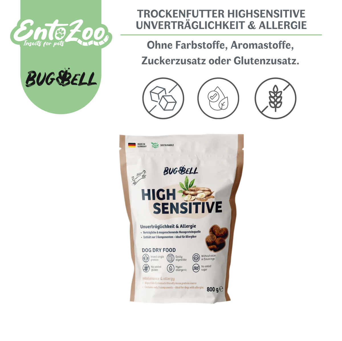 Bugbell - Trockenfutter High Sensitive - Unverträglichkeit & Allergie - 1x 800g