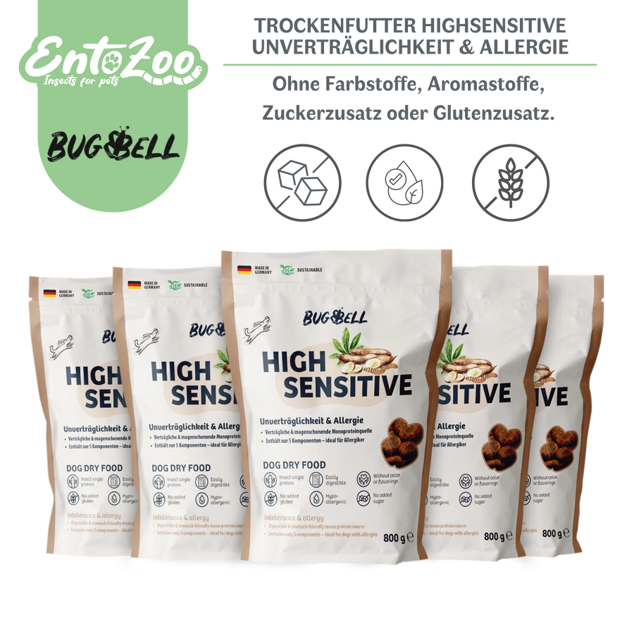 Bugbell - Trockenfutter High Sensitive - Unverträglichkeit & Allergie - 5x 800g