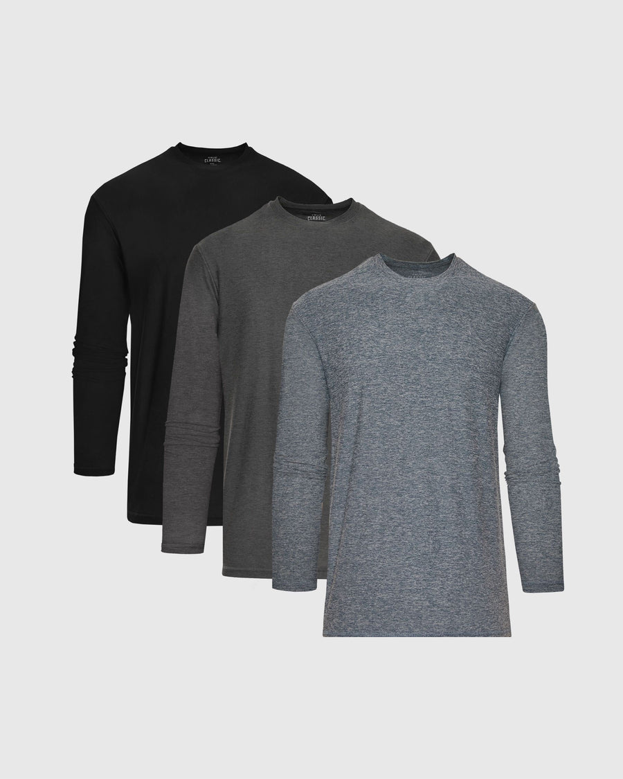 True Classic Essential Active Long Sleeve T-Shirt Crew 3-Pack | Cotton Blend | Athletic Cut | Small