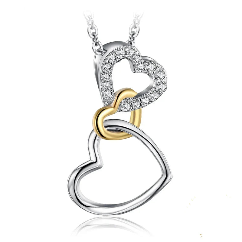 Exquisite Heart Love Knot 925 Sterling Silver Pendant Necklace with Cubic Zirconia - A Timeless Gift for Her
