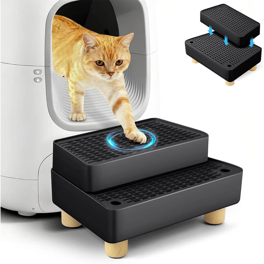 Extra Large 2-Step Cat Litter Catcher Ramp-Black - Black