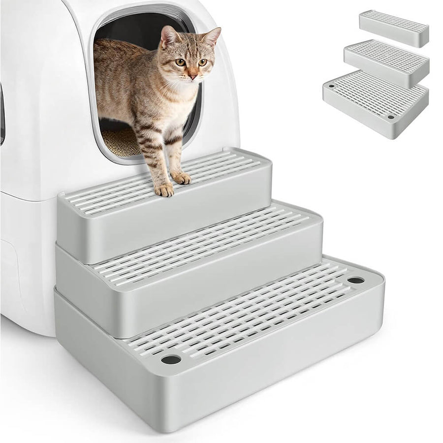Extra Large Adjustable 3-Step Cat Litter Box Ramp with Filter-Ligth Grey - Light Gray