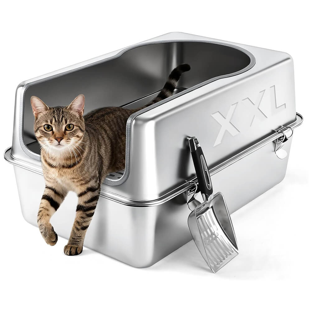 XXL Semi Enclosed Removable Metal Litter Tray with High Sided Enclosure - 23.6"L x 15.7"W x 11.8"H