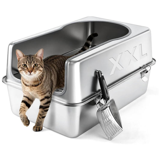 XXL Semi Enclosed Removable Metal Litter Tray with High Sided Enclosure - 23.6"L x 15.7"W x 11.8"H