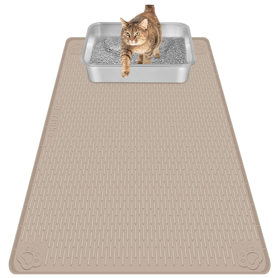 Khaki Silicone Stripe Cat Litter Mat - 34"x22"