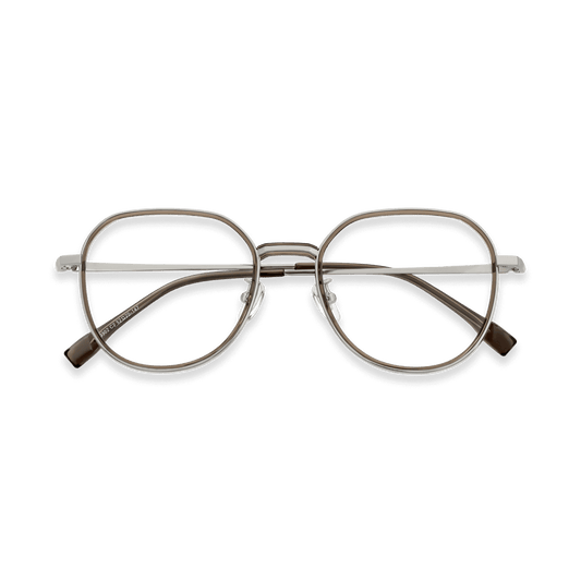 Arlo Crystal Brown Light Gun Round Eyeglasses | EYDOLOGY