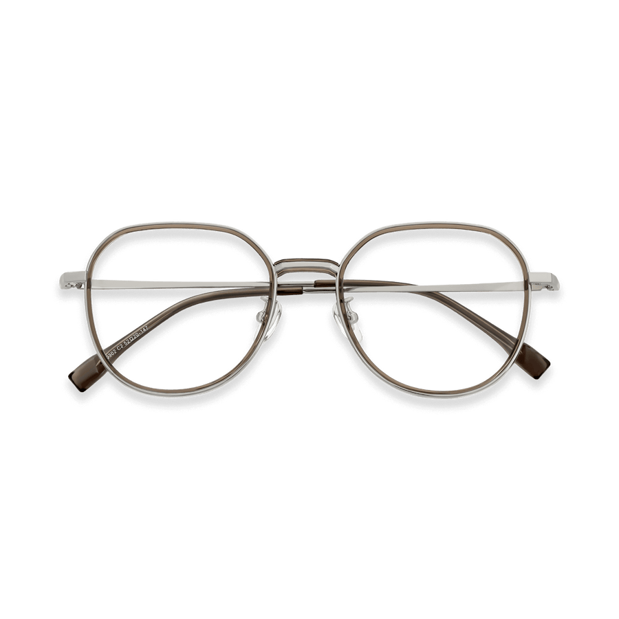Arlo Crystal Brown Light Gun Round Eyeglasses | EYDOLOGY