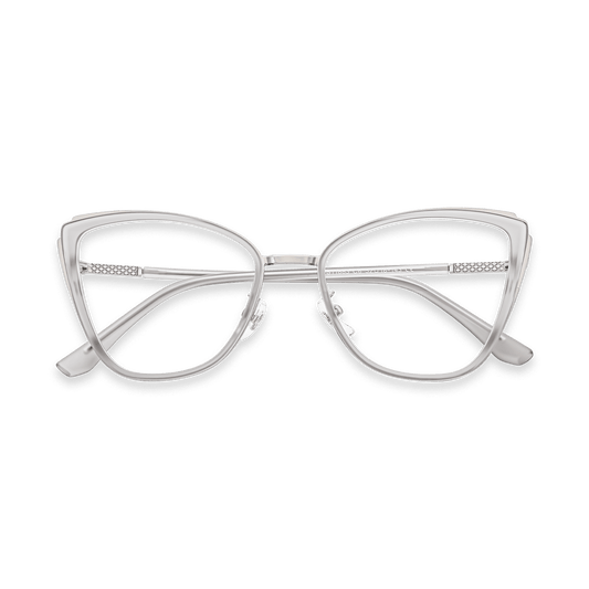 Beatrice Matte Light Grey Silver Cat Eye Eyeglasses | EYDOLOGY