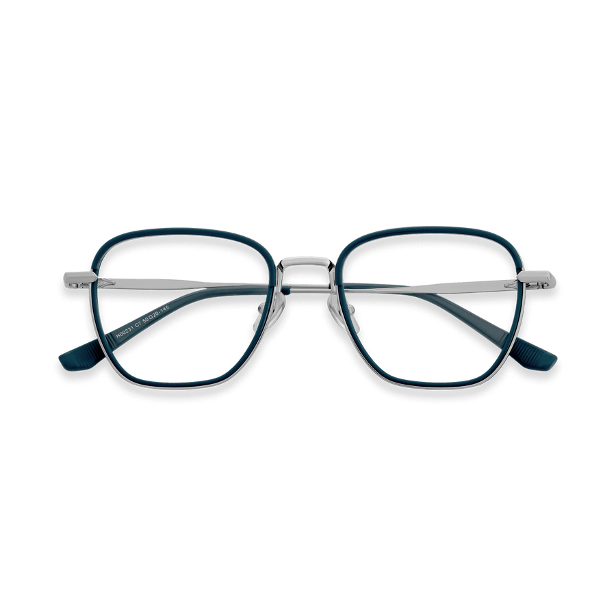 Blain Blue Chrome Square Eyeglasses | EYDOLOGY