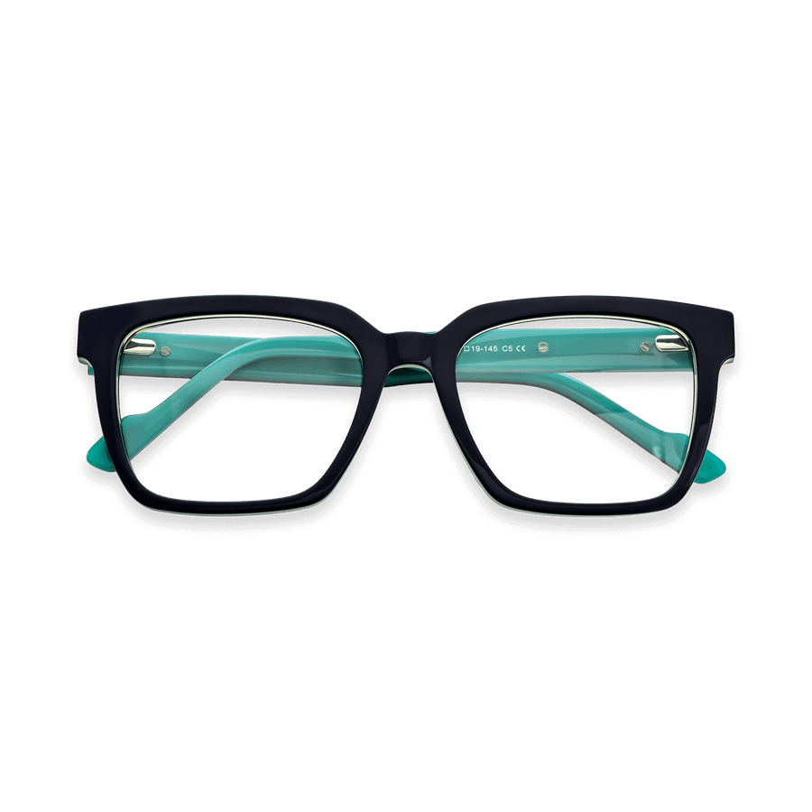 Kamden Navy Blue w Green Inside Square Eyeglasses | EYDOLOGY