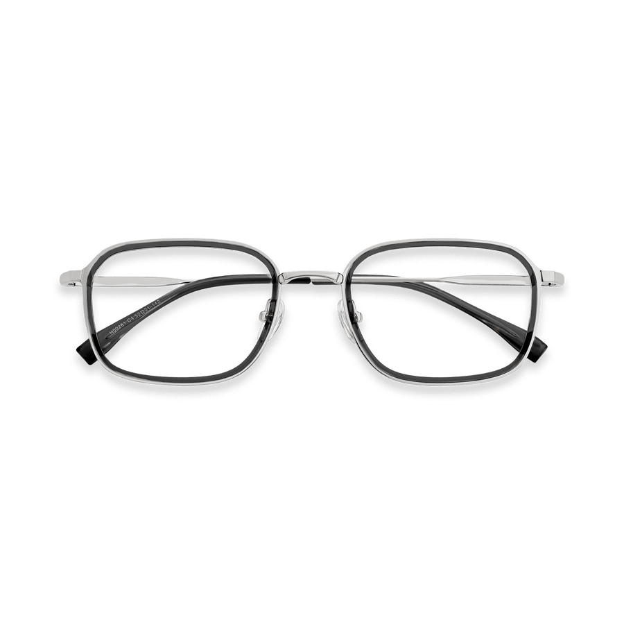 Layton Dark Grey Chrome Rectangle Eyeglasses | EYDOLOGY