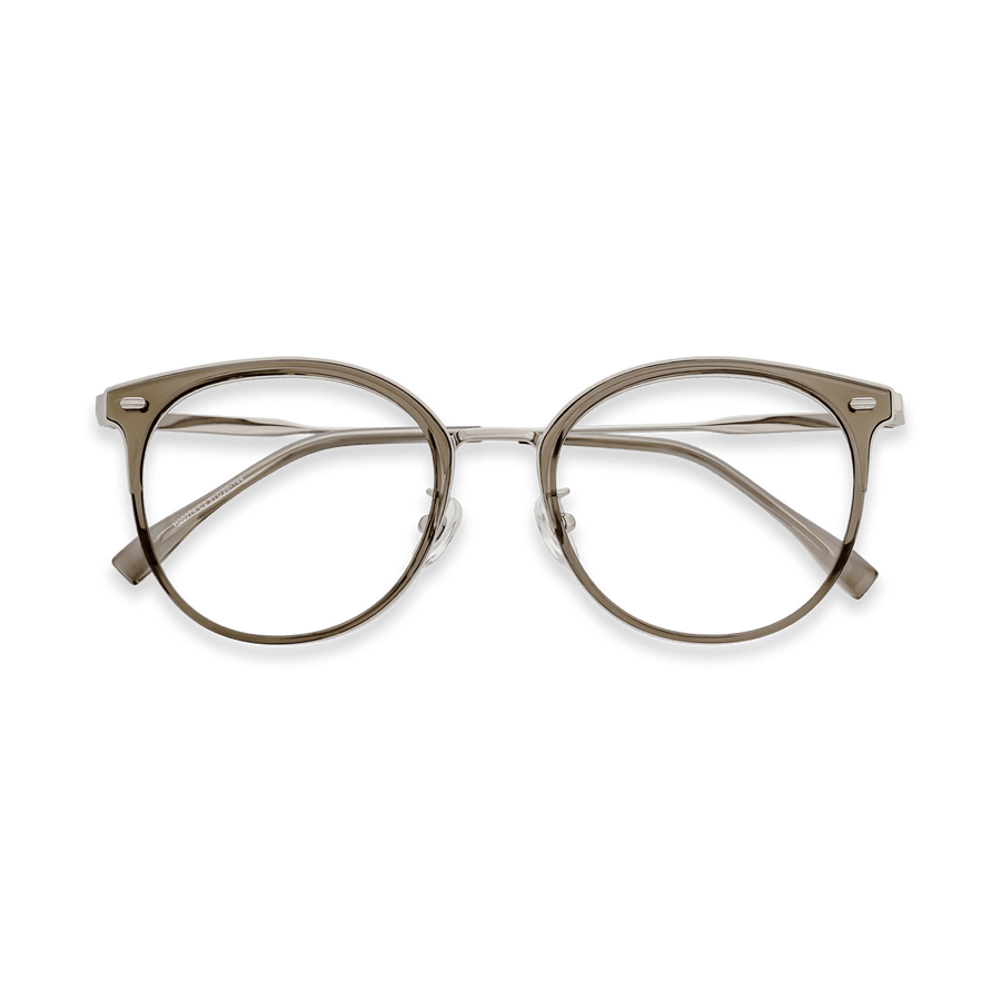 Matias Crystal Brown Silver Round Eyeglasses | EYDOLOGY