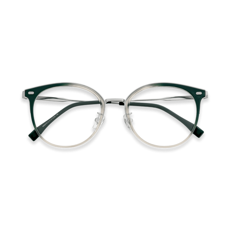 Matias Green Light Brown Chrome Round Eyeglasses | EYDOLOGY