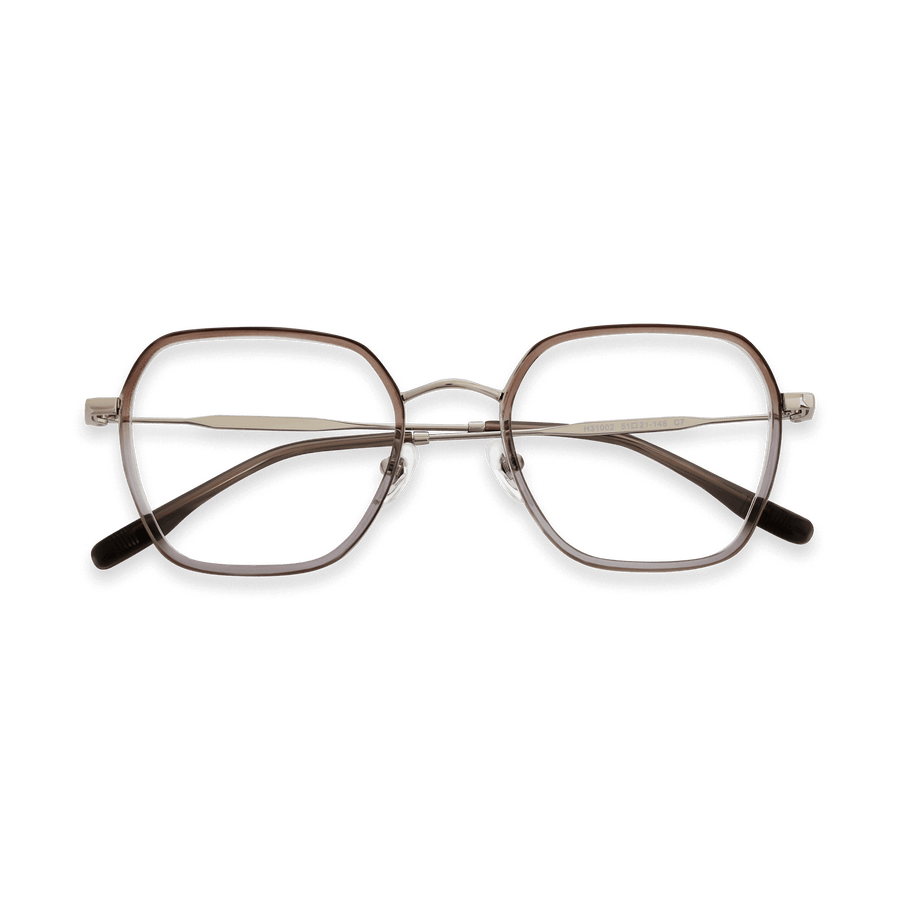 Megan Clear Brown Blue Silver Geometric Eye Eyeglasses | EYDOLOGY