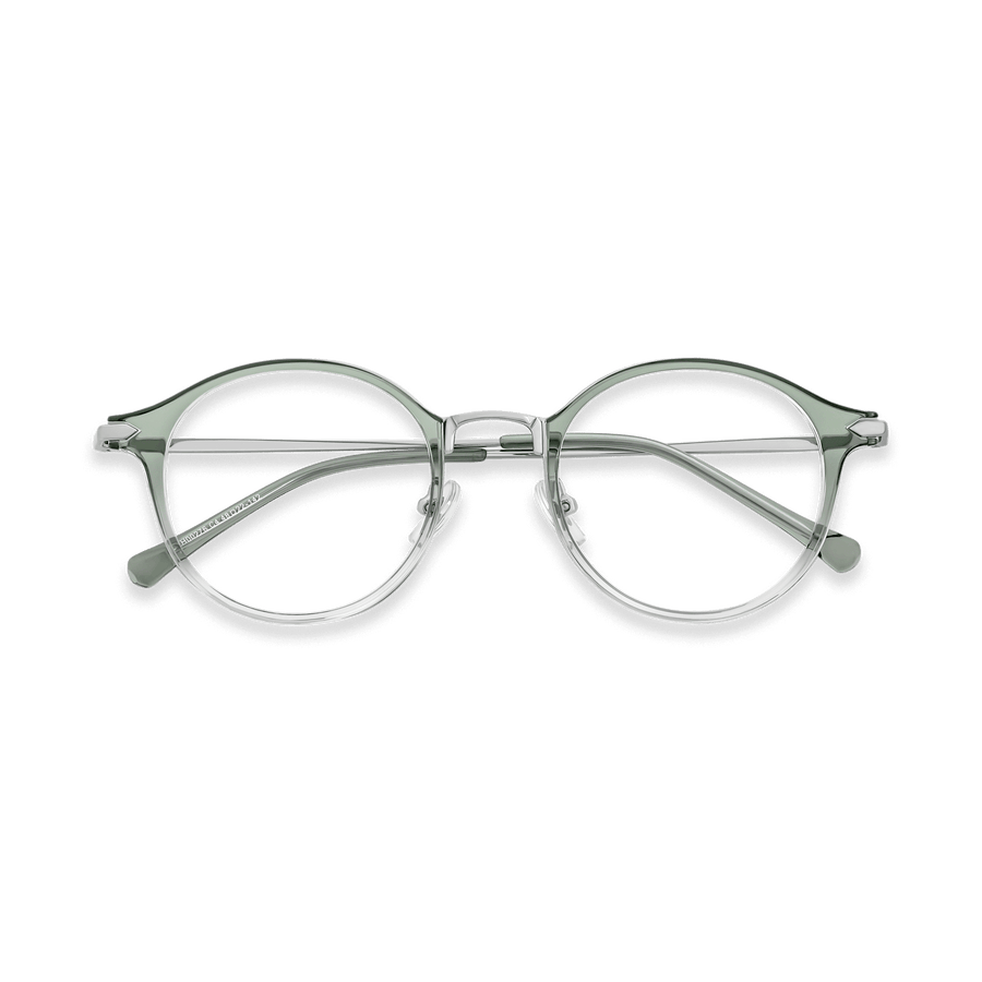 Myles Crystal Green Grey/Chrome Round Eyeglasses | EYDOLOGY