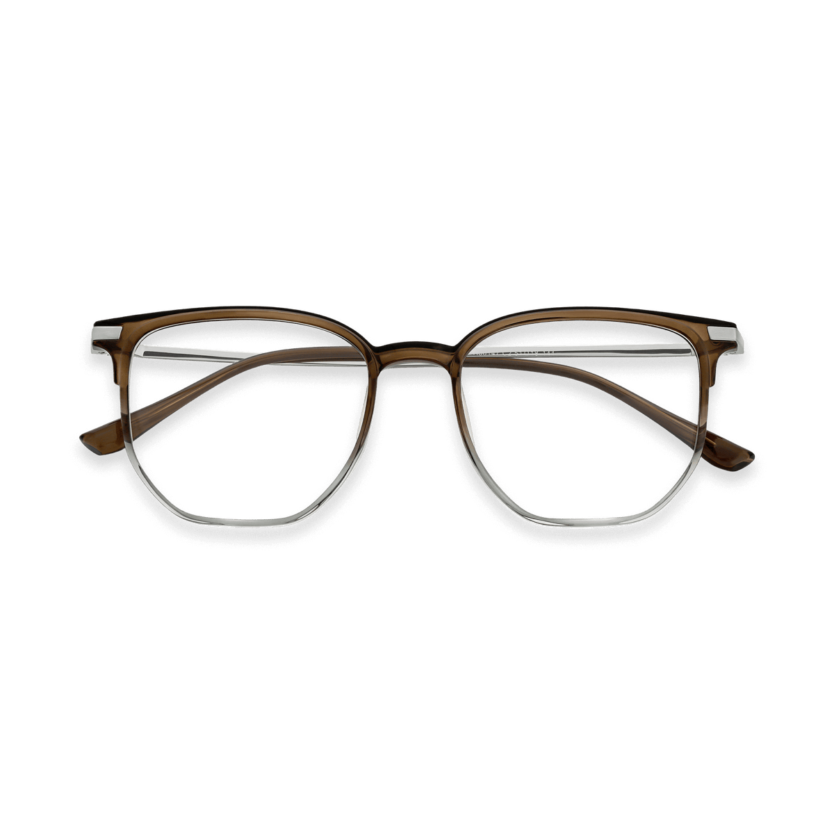 Tadeo Clear Brown Gradient Silver Square Eyeglasses | EYDOLOGY
