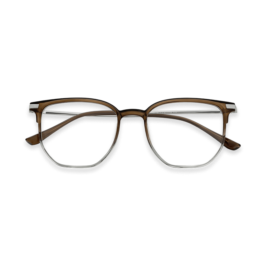 Tadeo Clear Brown Gradient Silver Square Eyeglasses | EYDOLOGY