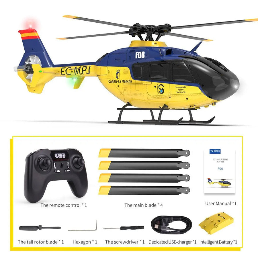 Yuxiang F06 EC135 Flybarless Eurocopter 6-Axis Simulation RC Helicopter - One Battery Version