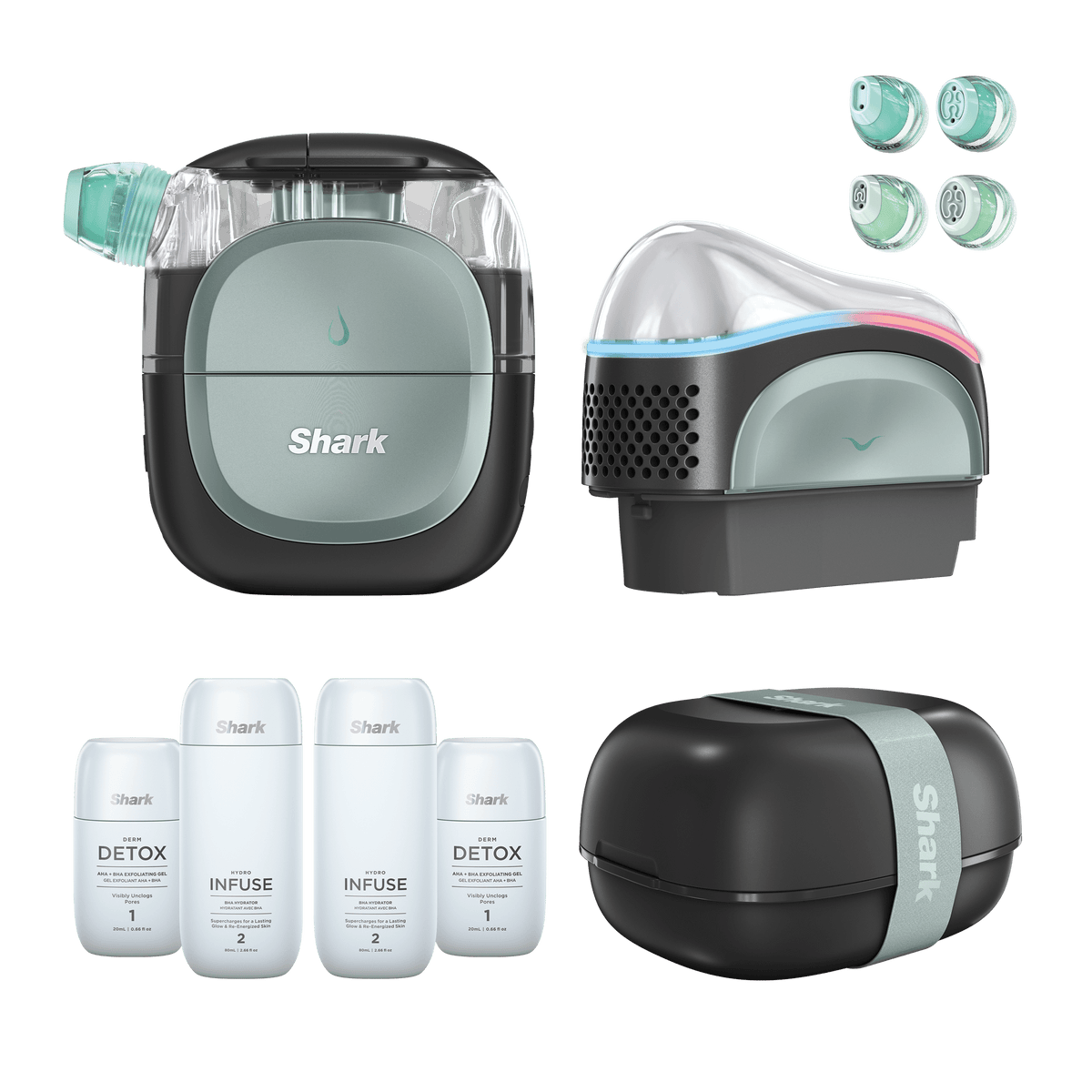 Shark FacialPro Glow & DePuffi At-Home Hydrating Facial System + Derm Detox & Hydro Infuse Replenishment Set in Warm Black | FH320UKBKXS | by SharkNin