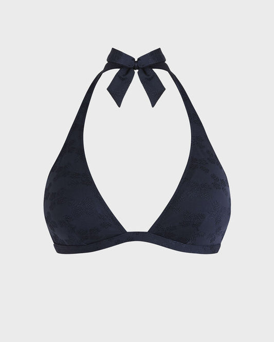 Vilebrequin - Women Halter Bikini Top Turtle Monogram Jacquard - Swimwear - Fleche - Blue - Size L