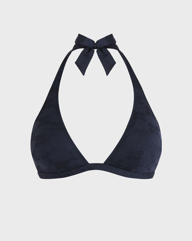 Vilebrequin - Women Halter Bikini Top Turtle Monogram Jacquard - Swimwear - Fleche - Blue - Size L