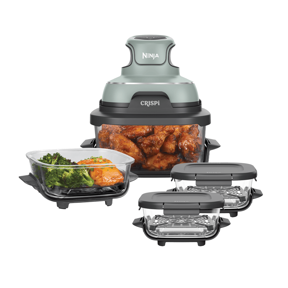 Ninja CRISPi 4-in-1 Portable Glass Air Fryer Meal Prep Set in Sage | FN101UKSG214 | by SharkNinja
