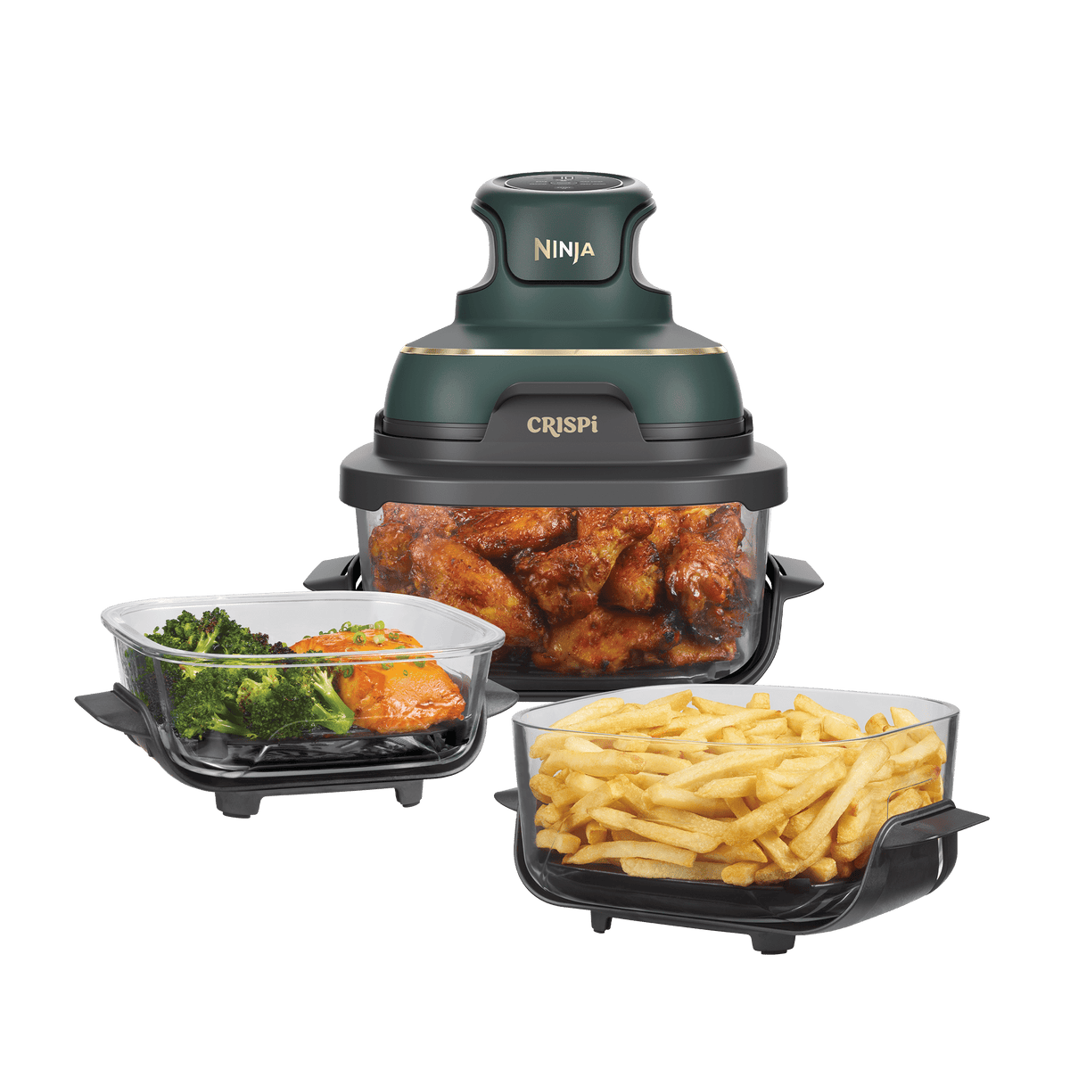 Ninja CRISPi 4-in-1 Portable Glass Air Fryer in Green/Gold | FN103UKGN | by SharkNinja