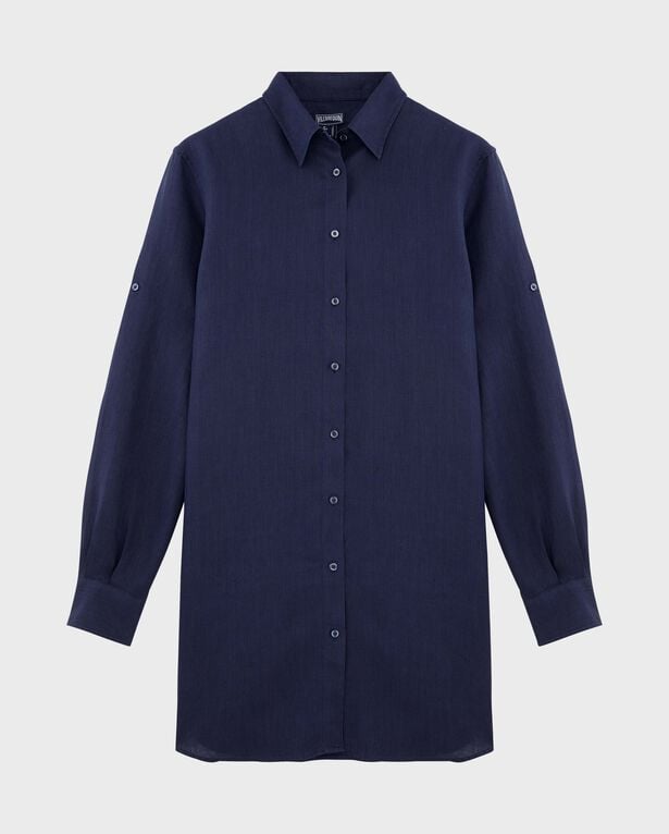 Vilebrequin - Women Linen Dress Solid - Shirt Dress - Fragance - Blue - Size XL