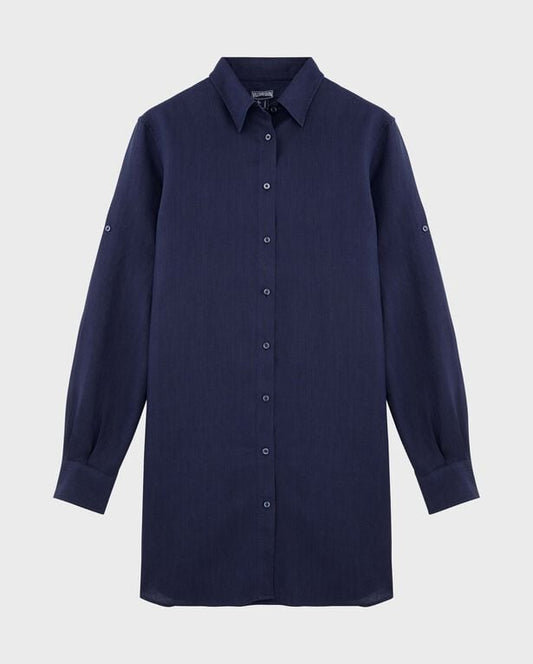 Vilebrequin - Women Linen Dress Solid - Shirt Dress - Fragance - Blue - Size XL