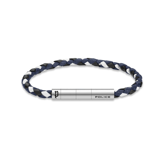 Police Herren Leder Armband Blau/Weiß/Schwarz Geflochten Lederarmband Herrenarmband Lederband Herren Schmuck