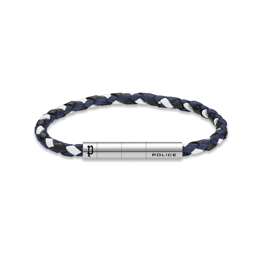 Police Herren Leder Armband Blau/Weiß/Schwarz Geflochten Lederarmband Herrenarmband Lederband Herren Schmuck