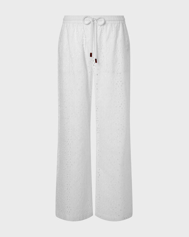 Vilebrequin - Women Floral Broderie Anglaise Fluid Cotton Pants - Pant - Freyja - White - Size L