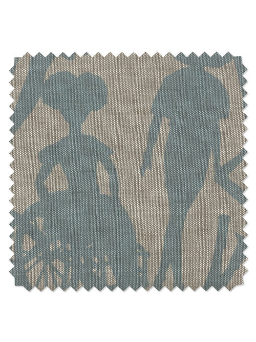 'Fashionista Silhouettes' Flax Linen Fabric by Barbie™ - Baby Blue - FLAX LINEN / YARD