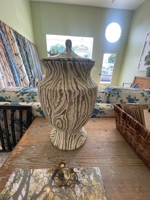 EHI- Objects - Pair of Lidded Faux Bois Painted Urns