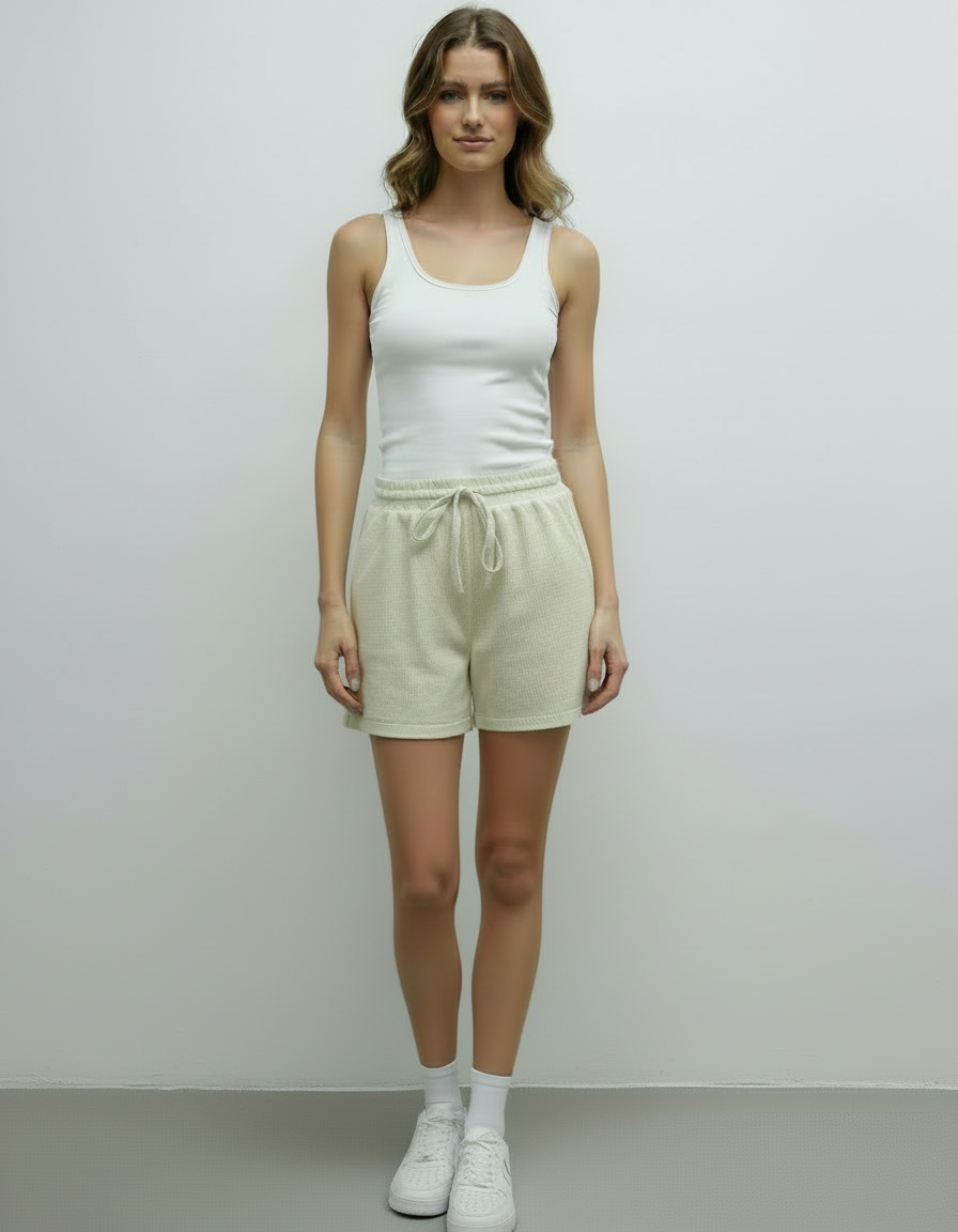 Stone Elasticated High Waisted Shorts