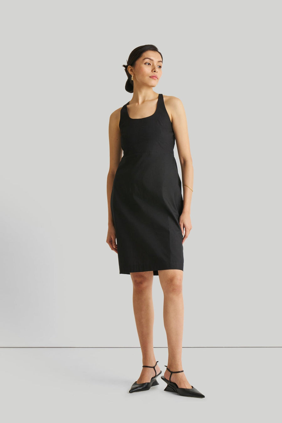 Fitted Knee Length Dress in Black | Color: Black | Size: XS