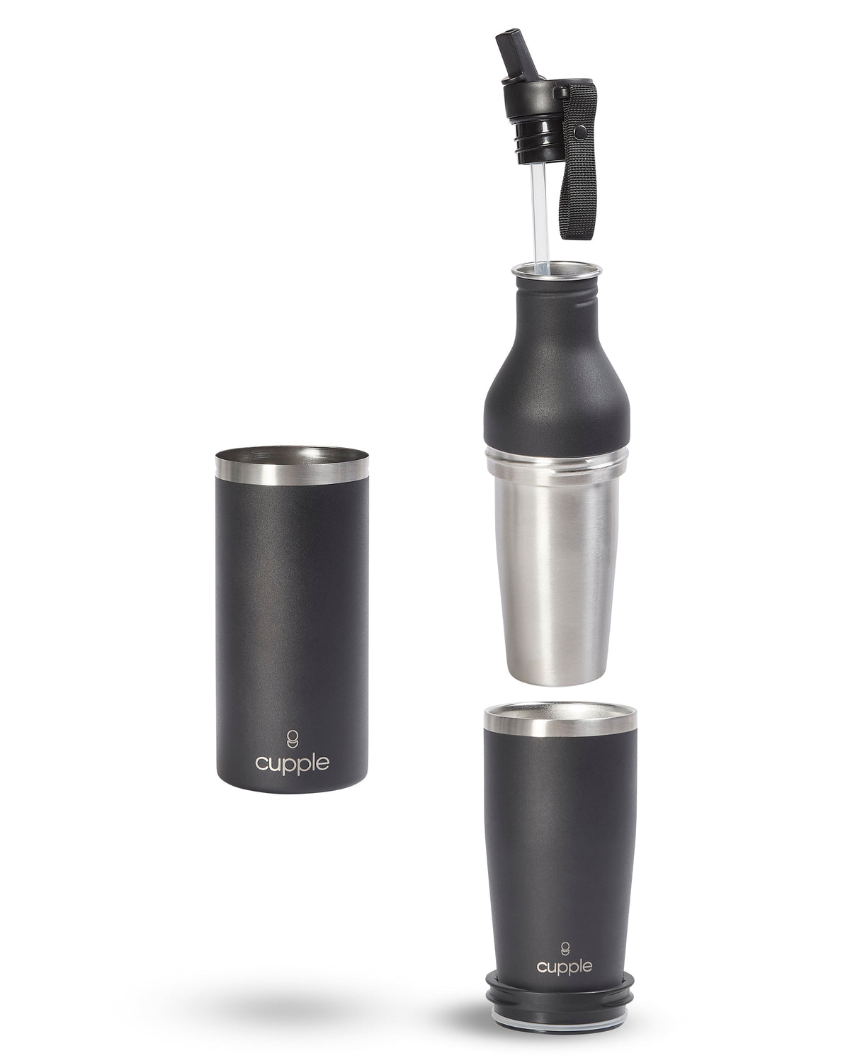 Cupple Water Bottle & Coffee Cup, Black