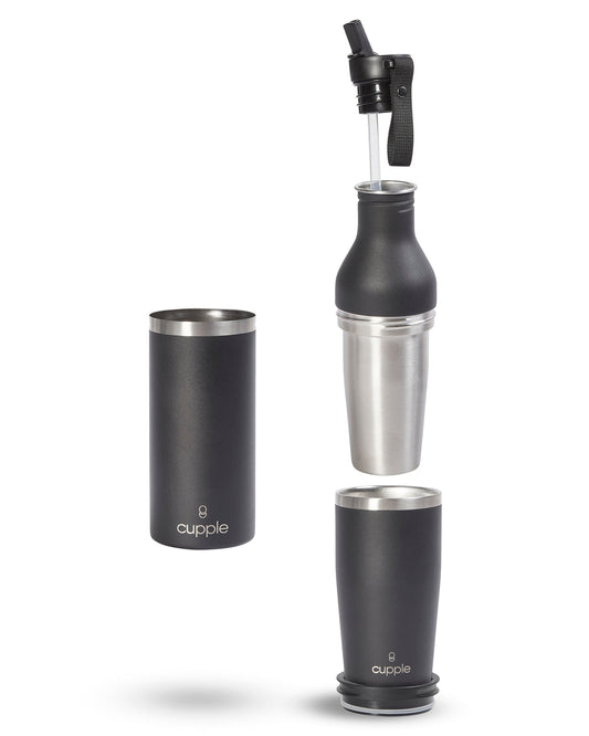 Cupple Water Bottle & Coffee Cup, Black