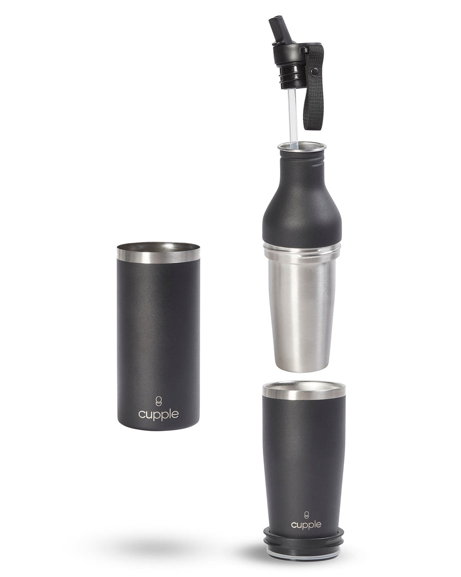 Cupple Water Bottle & Coffee Cup, Black