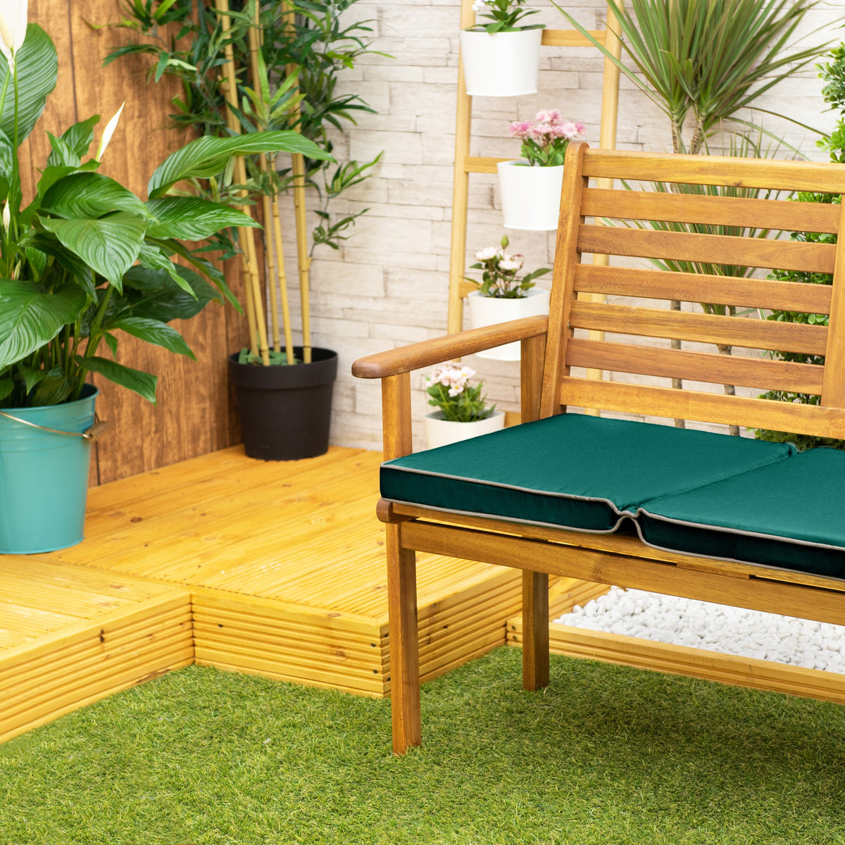 Water-Resistant Foldable 4-Seater Bench Cushions Garden Folding Bench Seat Pads - Green