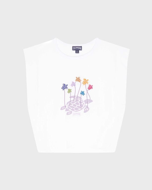 Vilebrequin - Girls Organic Cotton Tank Top Mini Turtle - Tank Top - Ghost - White - Size 12