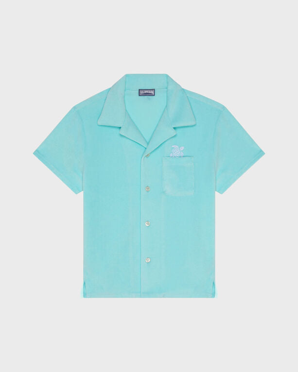 Vilebrequin - Boys Terry Bowling Shirt Embroidered Turtle - Shirt - Gunther - Blue - Size 14