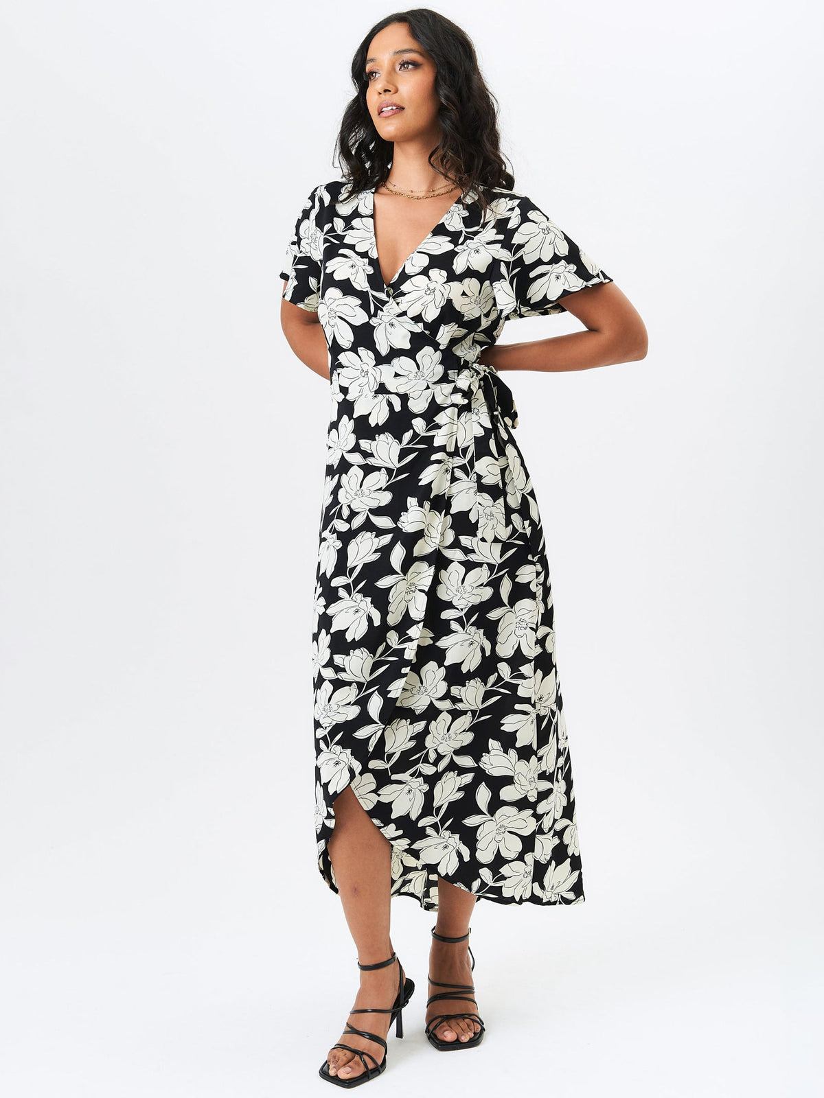 Black Floral Printed Wrap Midi Dress - UK 8 / US 4 / EU 36