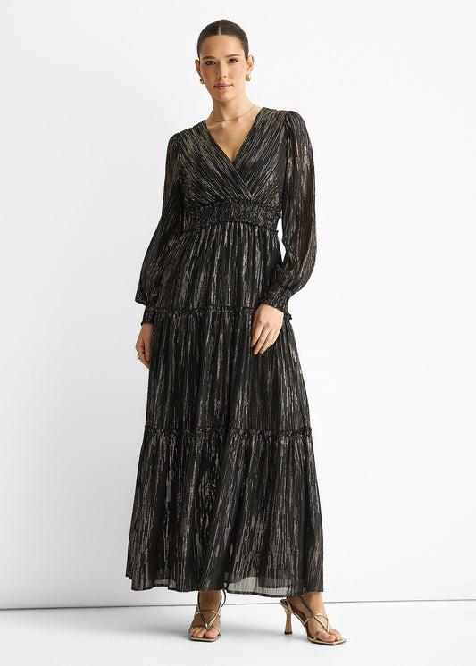 Black Sparkle Chiffon Occassion Tiered Maxi Dress