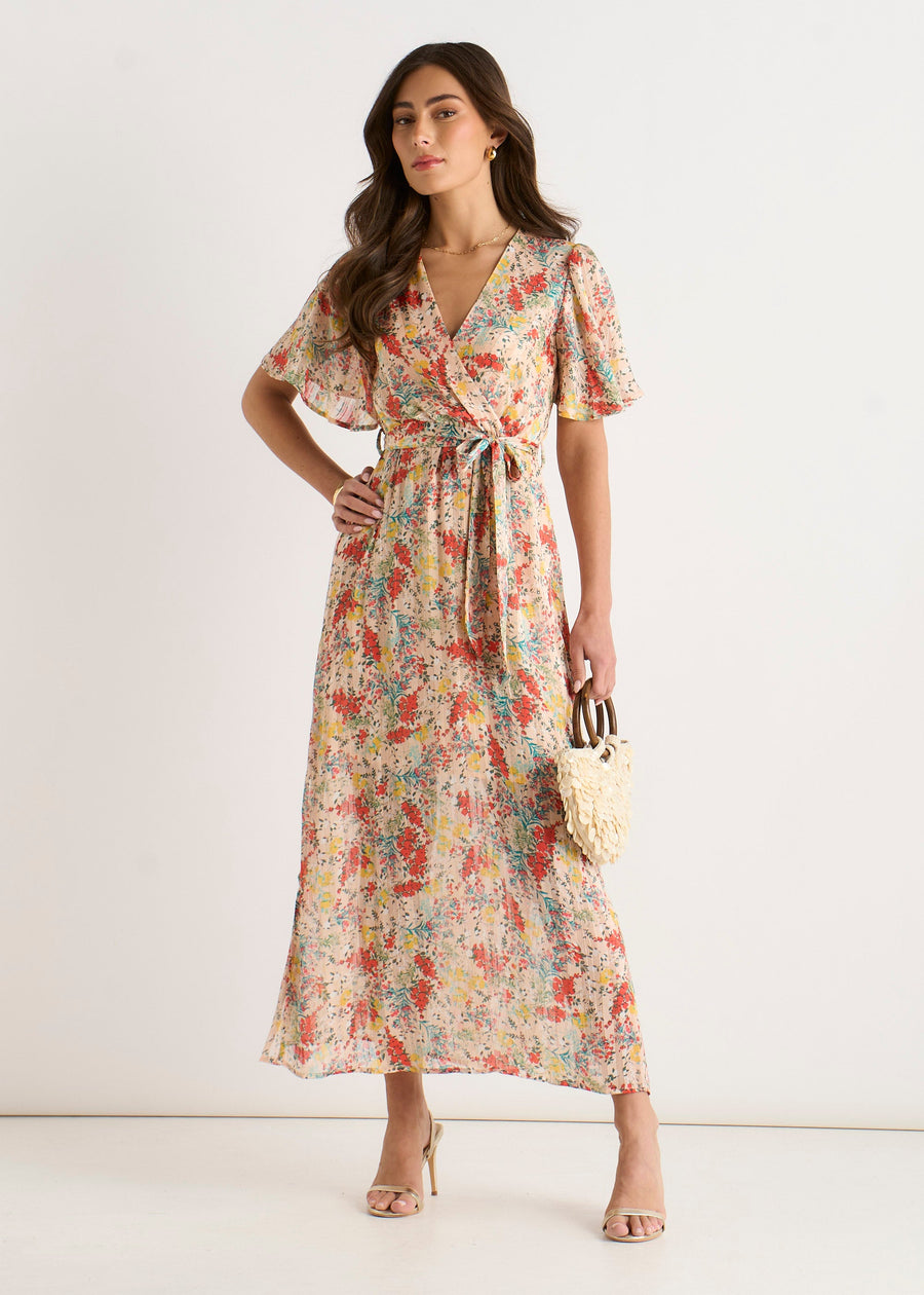 Multi Floral Jacquard Chiffon Midi Dress