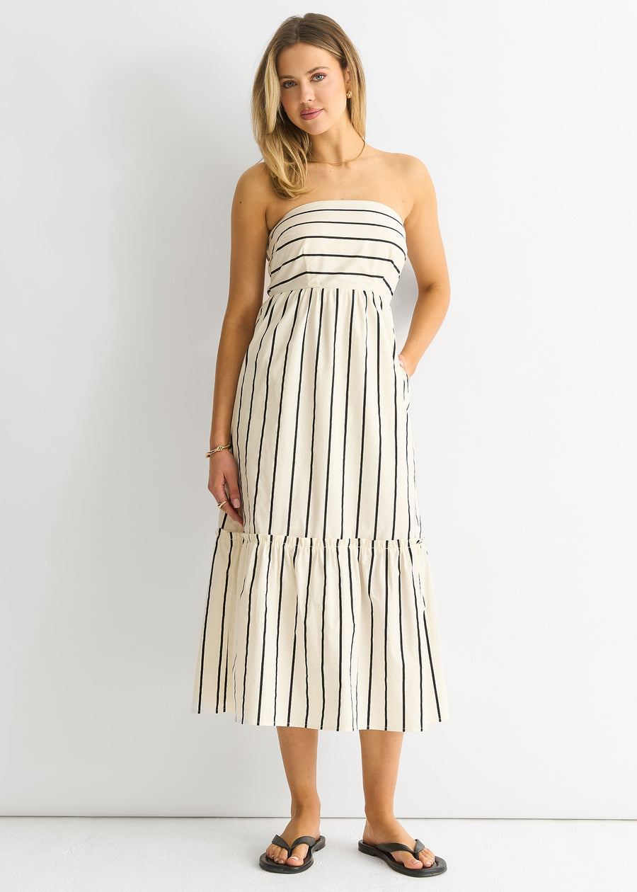 Stripe Cotton Bardot Smock Midi Dress - UK 8 / US 4 / EU 36